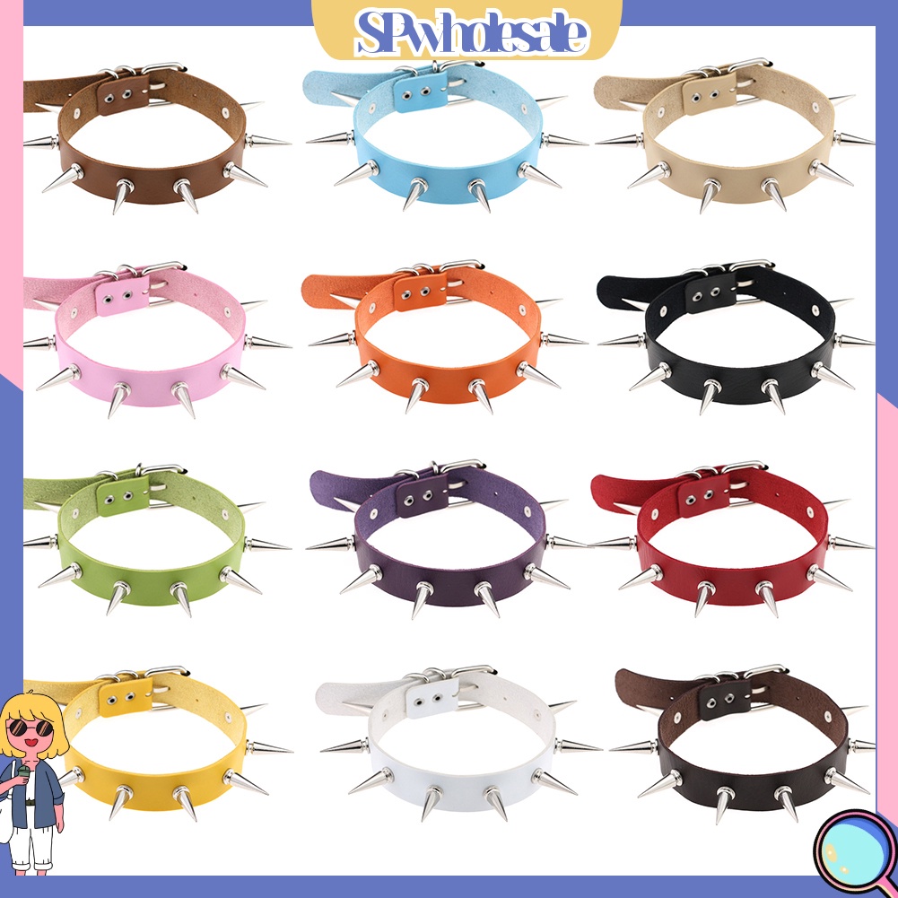 &lt;SPwholesale&gt; Vòng Cổ Choker Giả Da Đính Đinh Tán Thời Trang