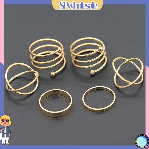 &lt;SPwholesale&gt; Bộ 6 Nhẫn Đeo Đốt Tay Thiết Kế Kiểu Xoắn Ốc