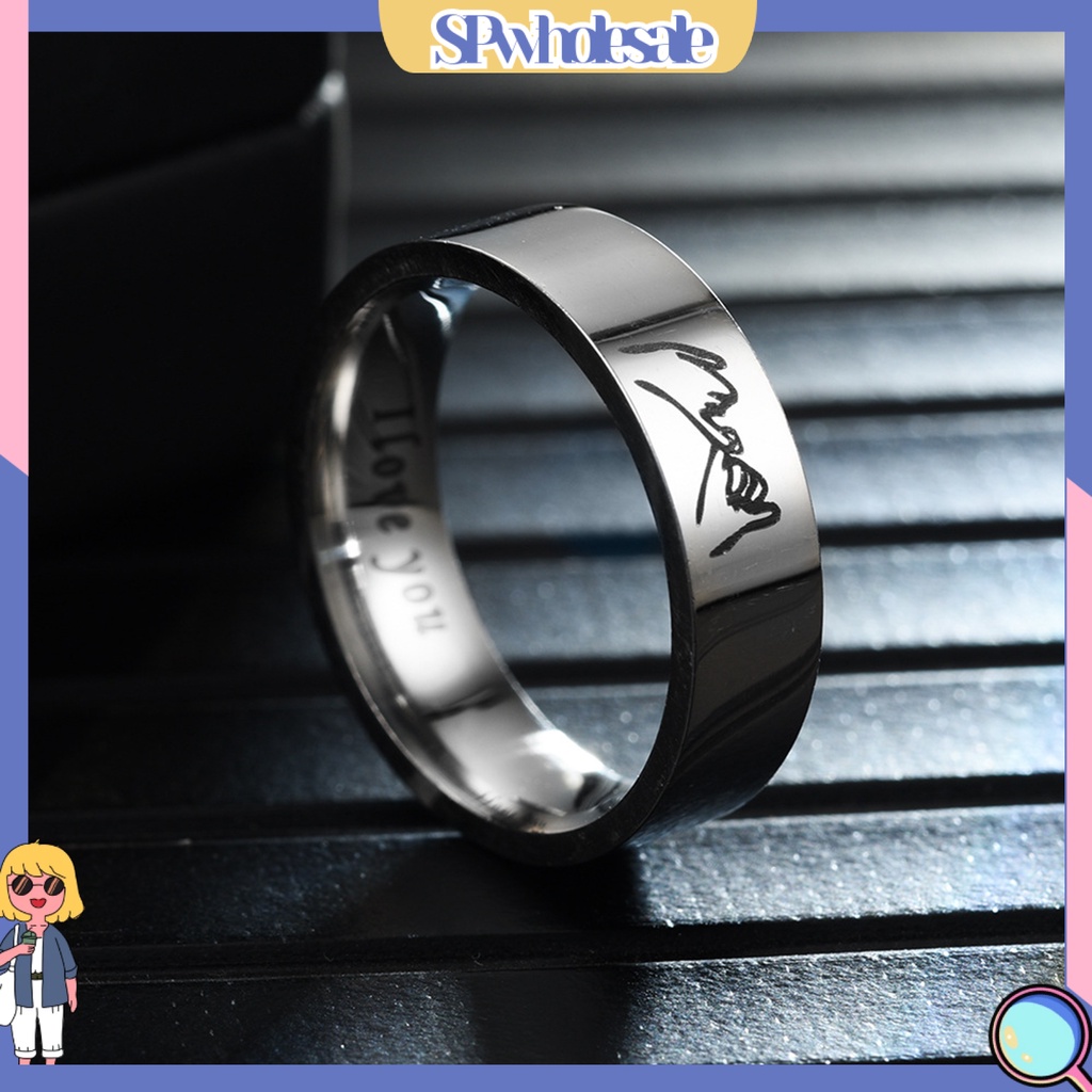 <SPwholesale> Nhẫn Cặp Đôi I Love You Bằng Thép Không Gỉ Đánh Bóng Trang Sức Giản Dị Phù Hợp Làm Quà Tặng Valentines Day