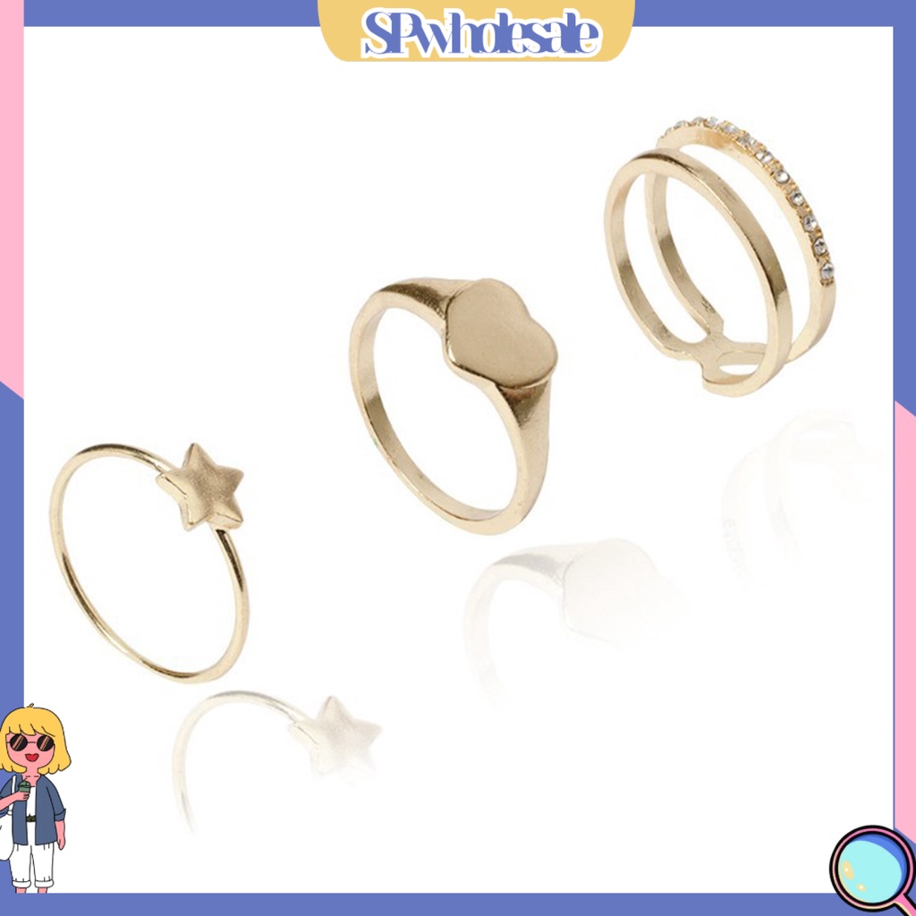 <SPwholesale> Set 8 Nhẫn Đeo Tay Kim Loại Đính Đá Thời Trang Cho Nữ