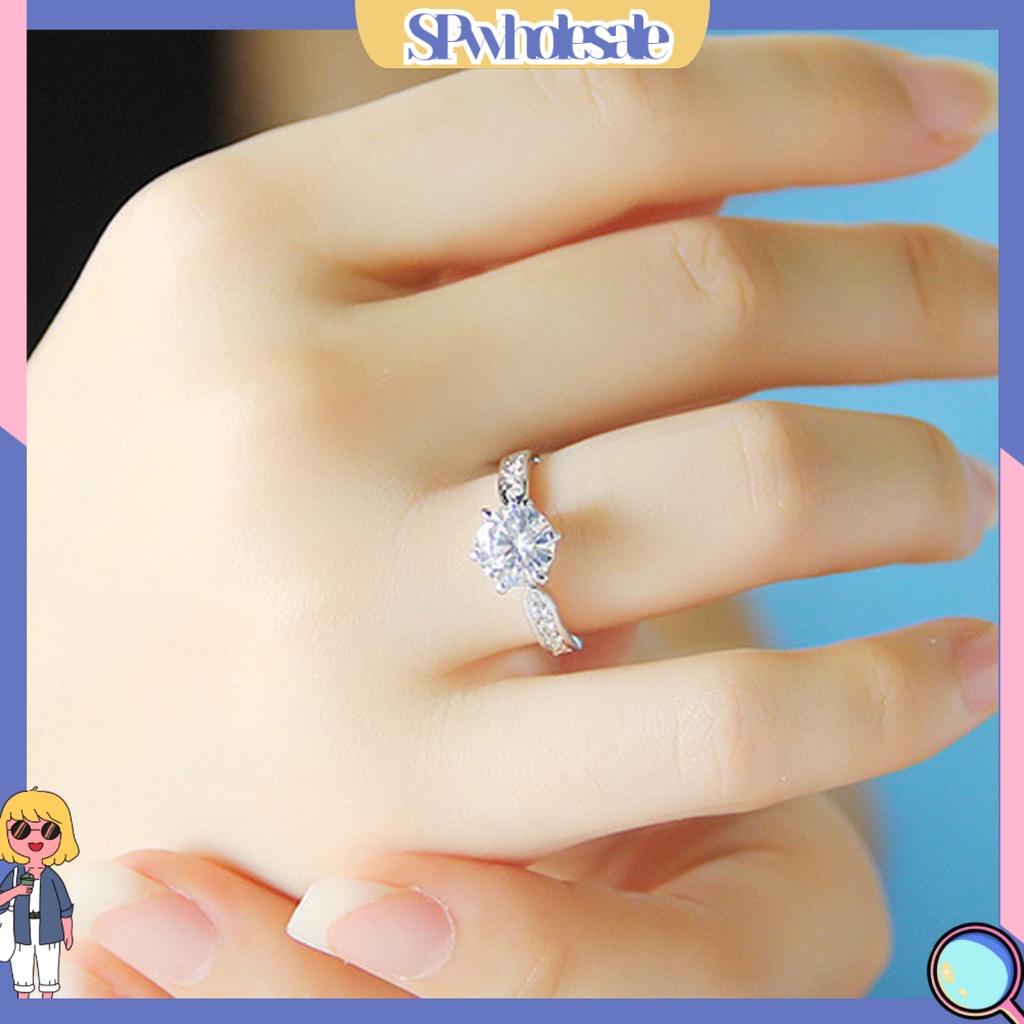 <SPwholesale> Nhẫn Mạ Bạc Đính Đá Kiểu Hình Học Sáng Bóng Không Phai Màu Trang Sức Cho Cô Dâu Đính Hôn Nữ