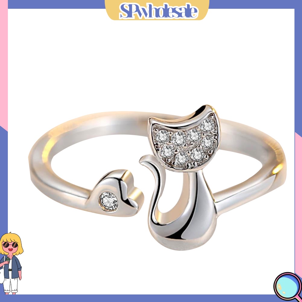 <SPwholesale> 1 Nhẫn Hở Hình Mèo Đính Đá Dễ Thương