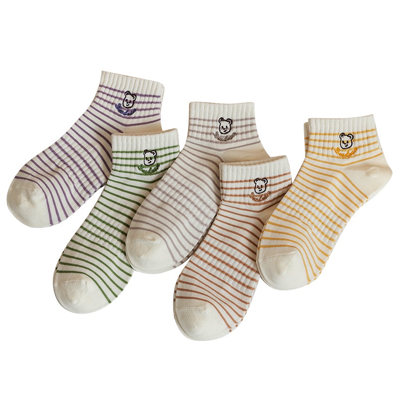 Vớ Cotton Cổ Thuyền In Họa Tiết Gấu Hoạt Hình Phong Cách Hàn Quốc Thời Trang Xuân Hè Cho Nữ