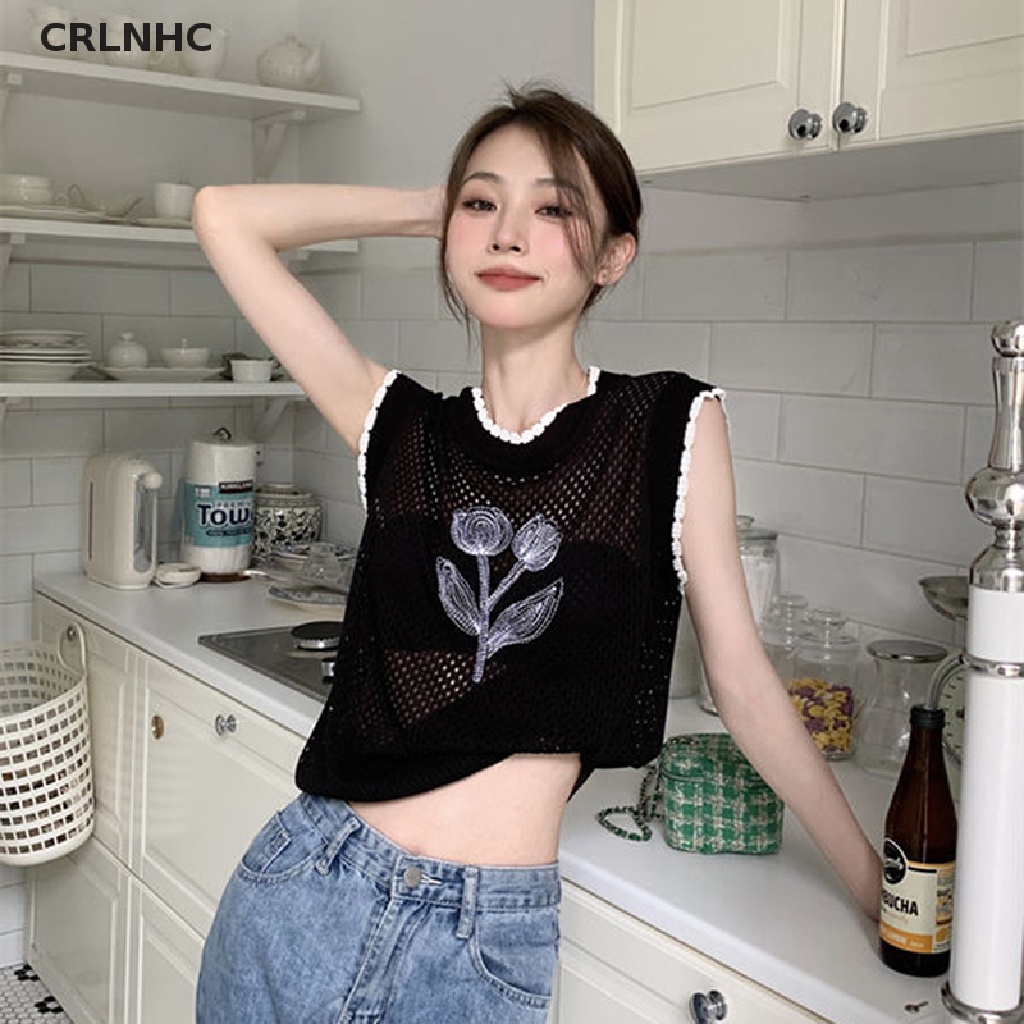 Áo Dệt Kim Sát Nách Dáng Rộng In Hoa Khoét Rỗng Kiểu Retro Thời Trang Mùa Hè Cho Bạn Gái