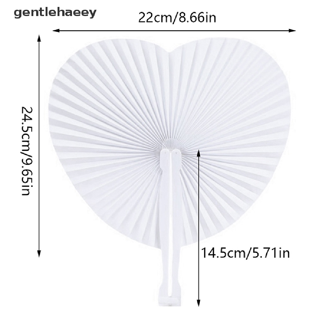 Set 3 Quạt Giấy Gấp Cầm Tay Màu Trắng Hình Trái Tim Bằng Nhựa