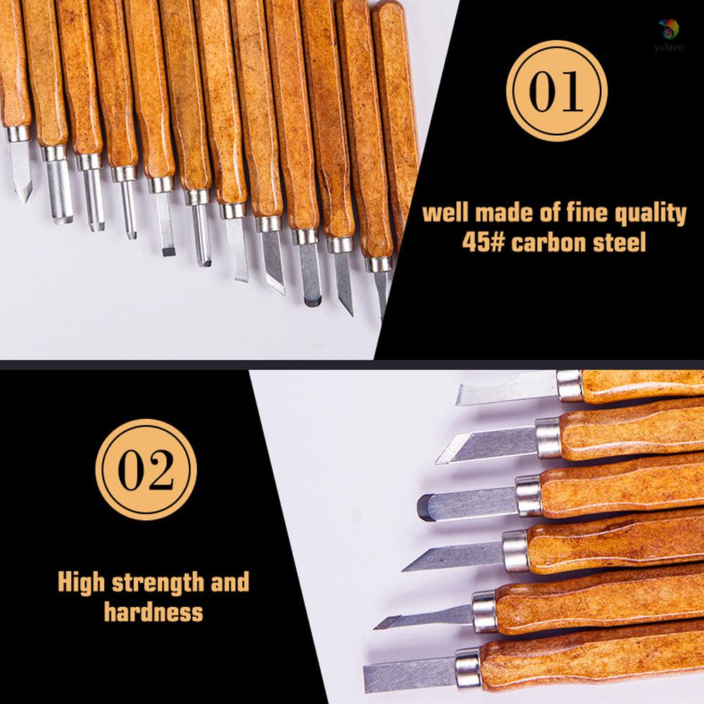 Bộ 12 Dụng Cụ Điêu Khắc Gỗ DIY Chuyên Dụng