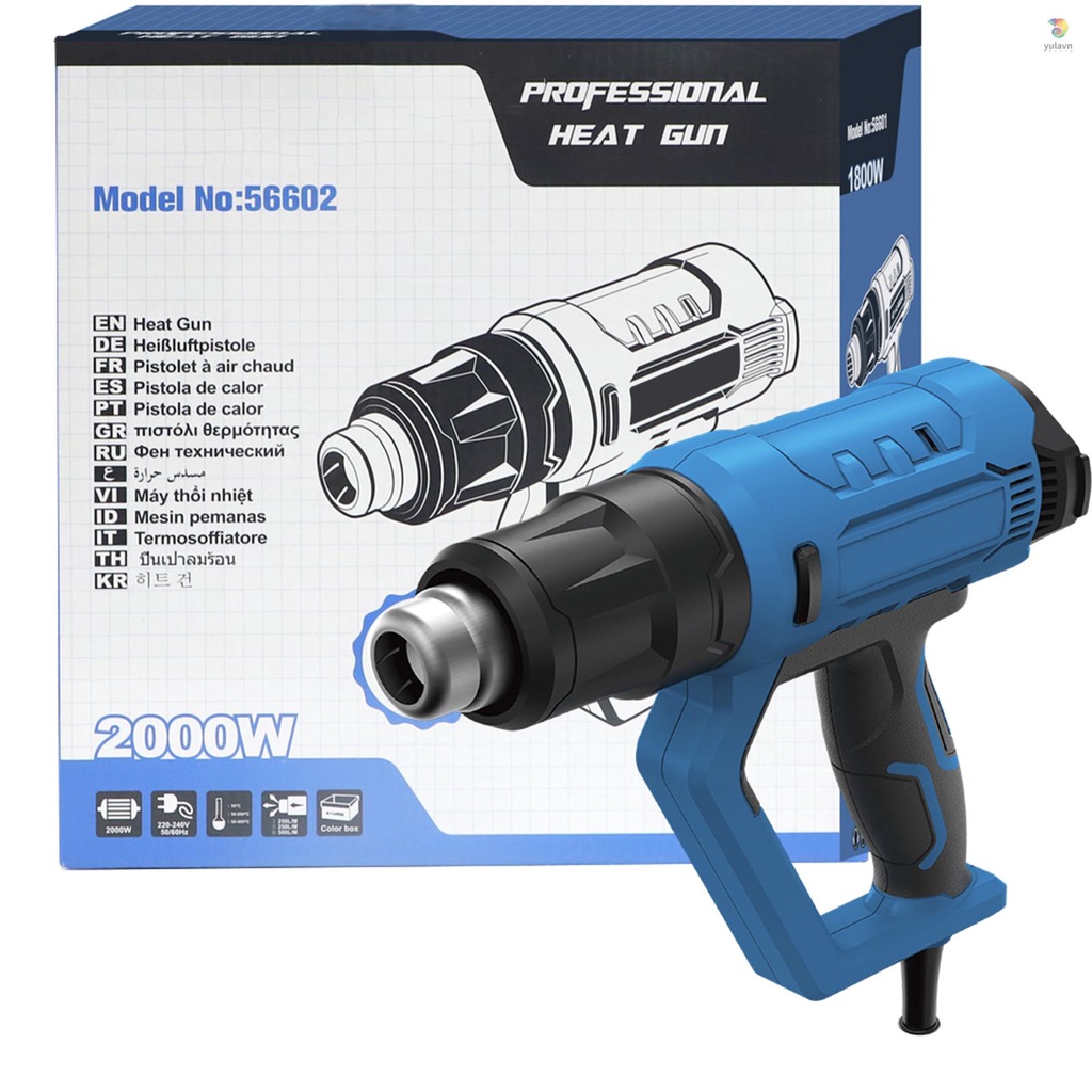 Bộ Máy Thổi Khí Nóng 2000W 4 Đầu Phun Với Bộ Cài Đặt 3 Rãnh 122-1112°F (50-600°CTranh Vẽ Bằng PVC Thu Gọn Được