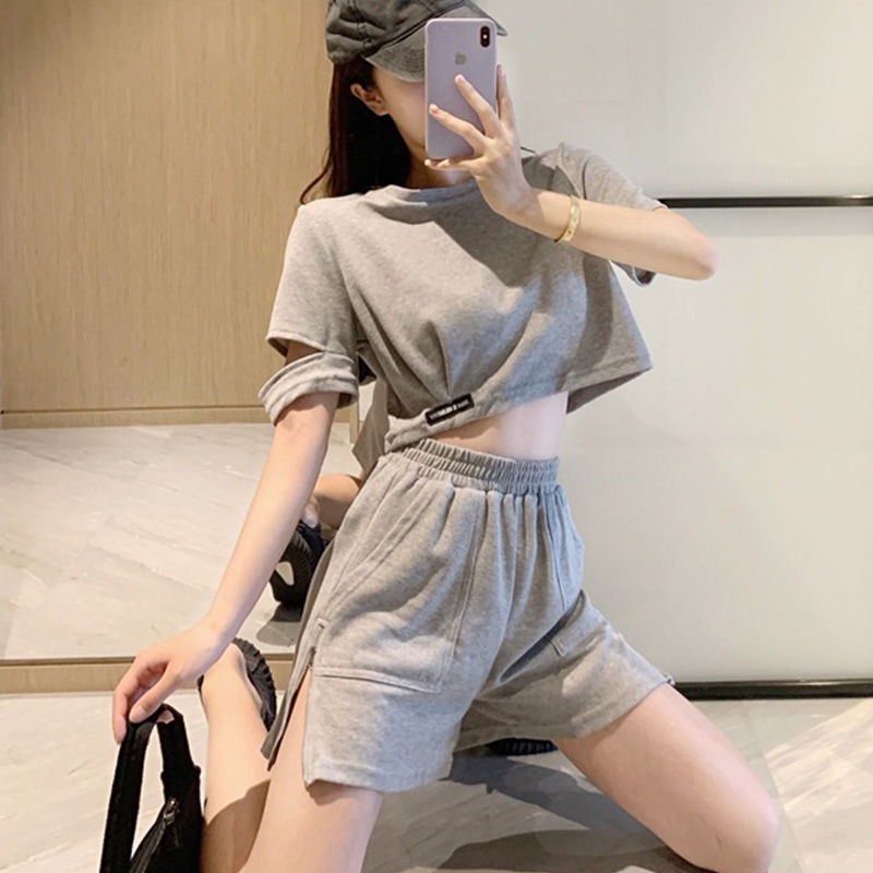 Set Đồ Thể Thao Áo Thun Tay Ngắn Phong Cách Mới 2023 + Quần Short Ống Rộng Ngọt Ngào Thời Trang Mùa Hè Cho Nữ