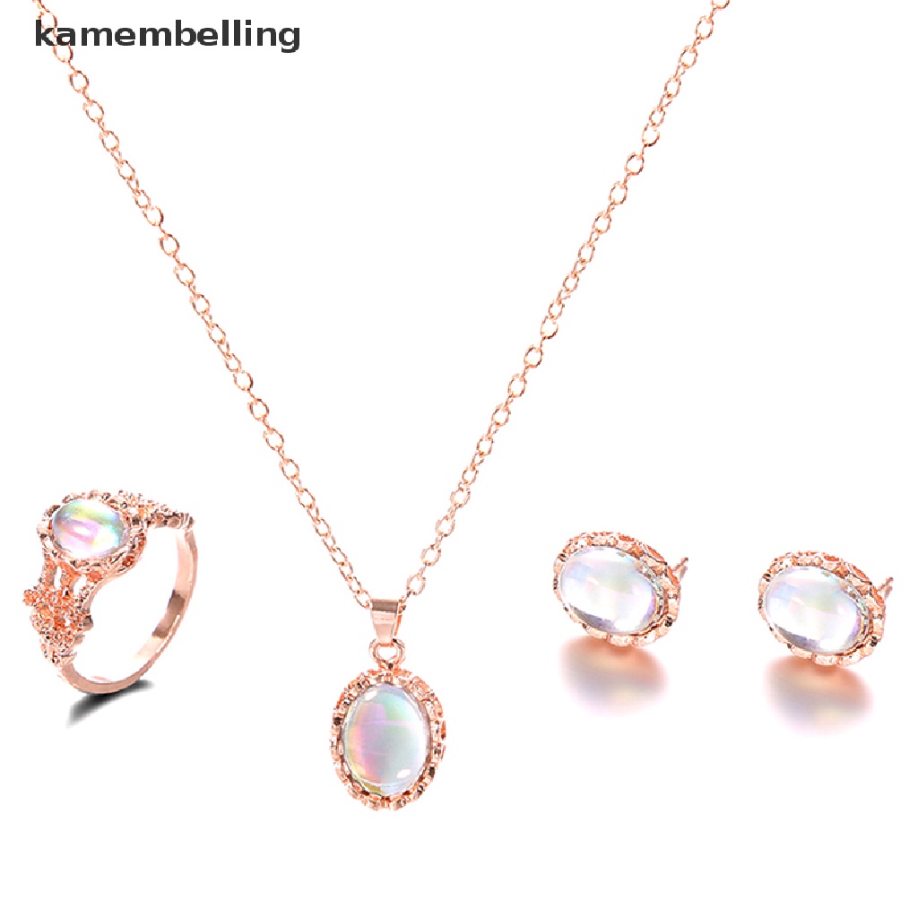 Bộ Trang Sức Mạ Vàng Đính Đá Opal Nhân Tạo Hình Oval Thanh Lịch Dành Cho Nữ