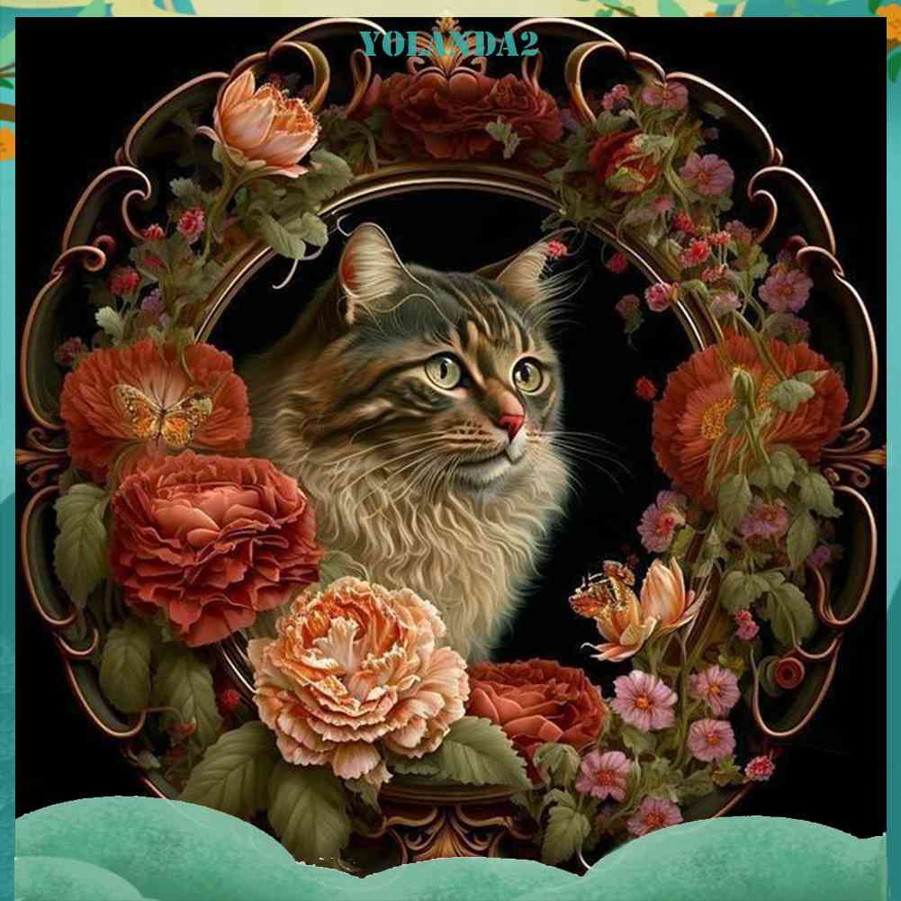 Tranh Đính Đá Kim Cương Toàn Bộ 5D DIY Hình Vẽ Mèo Trang Trí Nhà Cửa