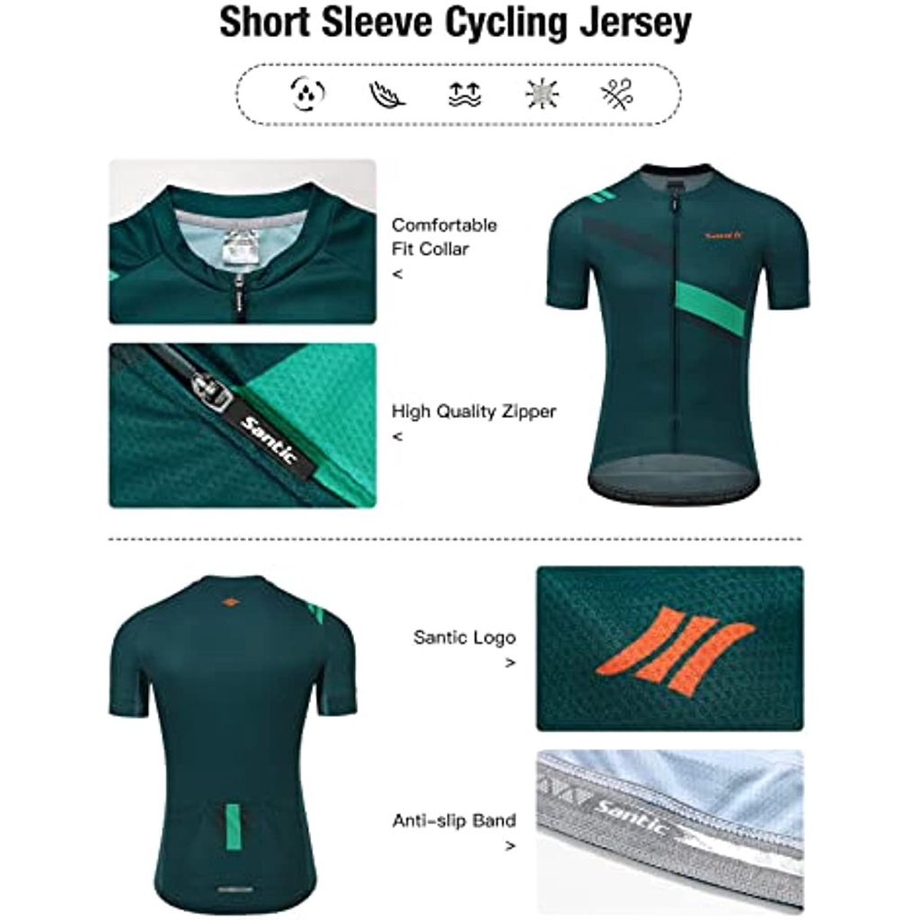 Santic Áo Tay Ngắn Có Túi Và Khóa Kéo Chuyên Nghiệp Cho Nam 50 + MTB