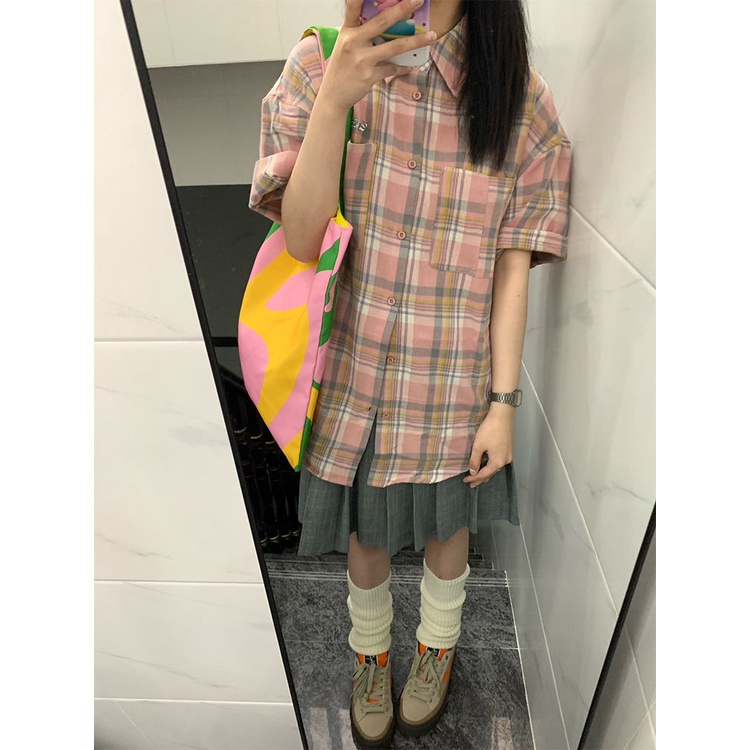 Áo Sơ Mi Nữ Ngắn Tay Họa Tiết Caro Thời Trang Mới
