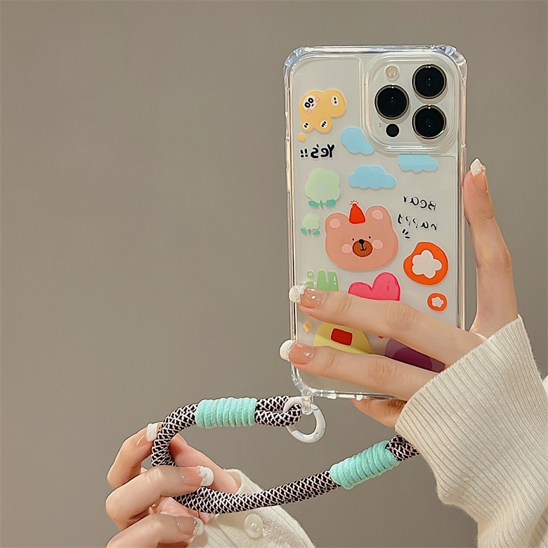 Ốp Điện Thoại Tpu Dẻo Trong Suốt Họa Tiết Hoạt Hình Đơn Giản Chống Sốc Kèm Dây Đeo Cho iphone 12 14 13 11 Pro Max