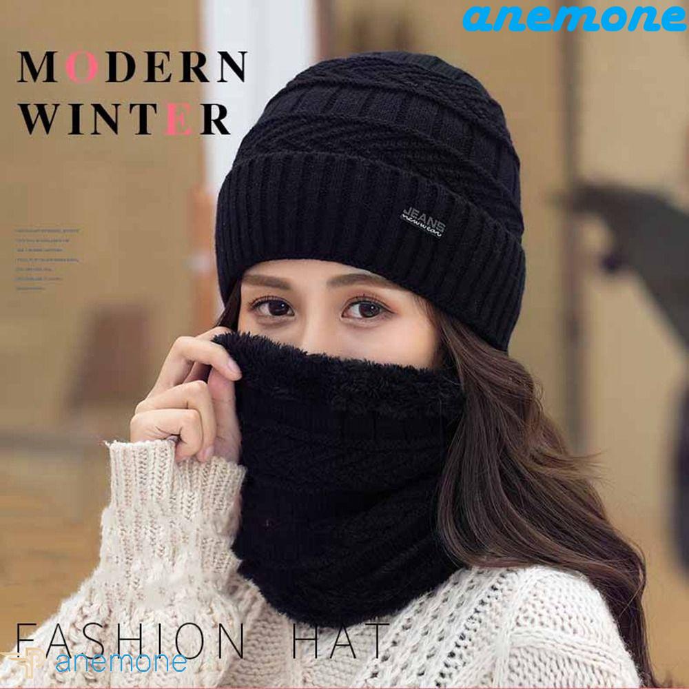 Mũ beanie Trùm Đầu Kiêm Khăn Choàng Cổ Màu Trơn Chống Gió Giữ Ấm Mùa Đông