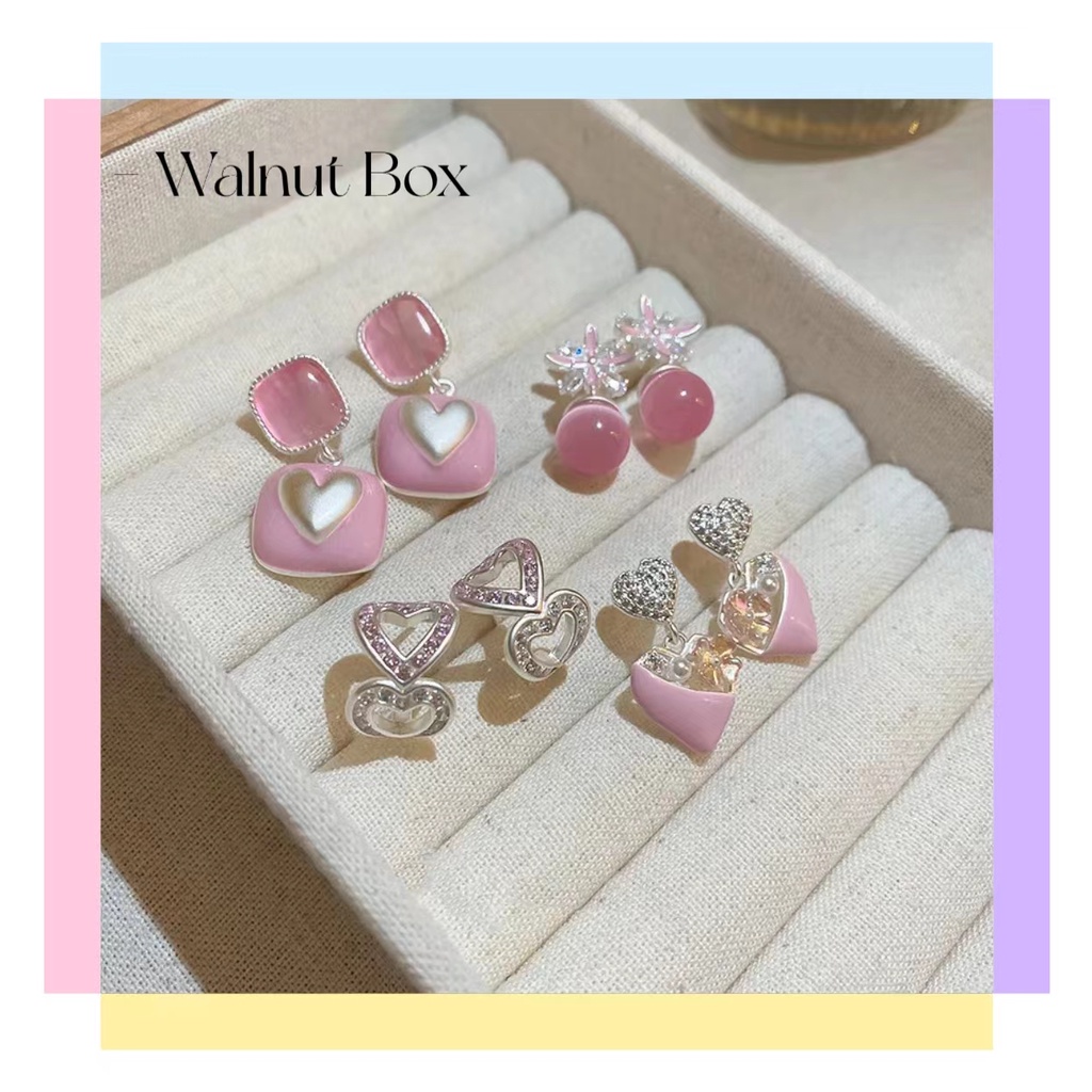 Bông Tai Bạc Hình Trái Tim Đính Đá Opal Trong Suốt Thời Trang Mùa Hè Dễ Phối Đồ