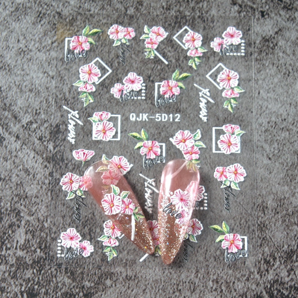 Nhãn Dán Acrylic Dập Nổi Hình Hoa Cúc Năm Cánh 5D Trang Trí Móng Tay