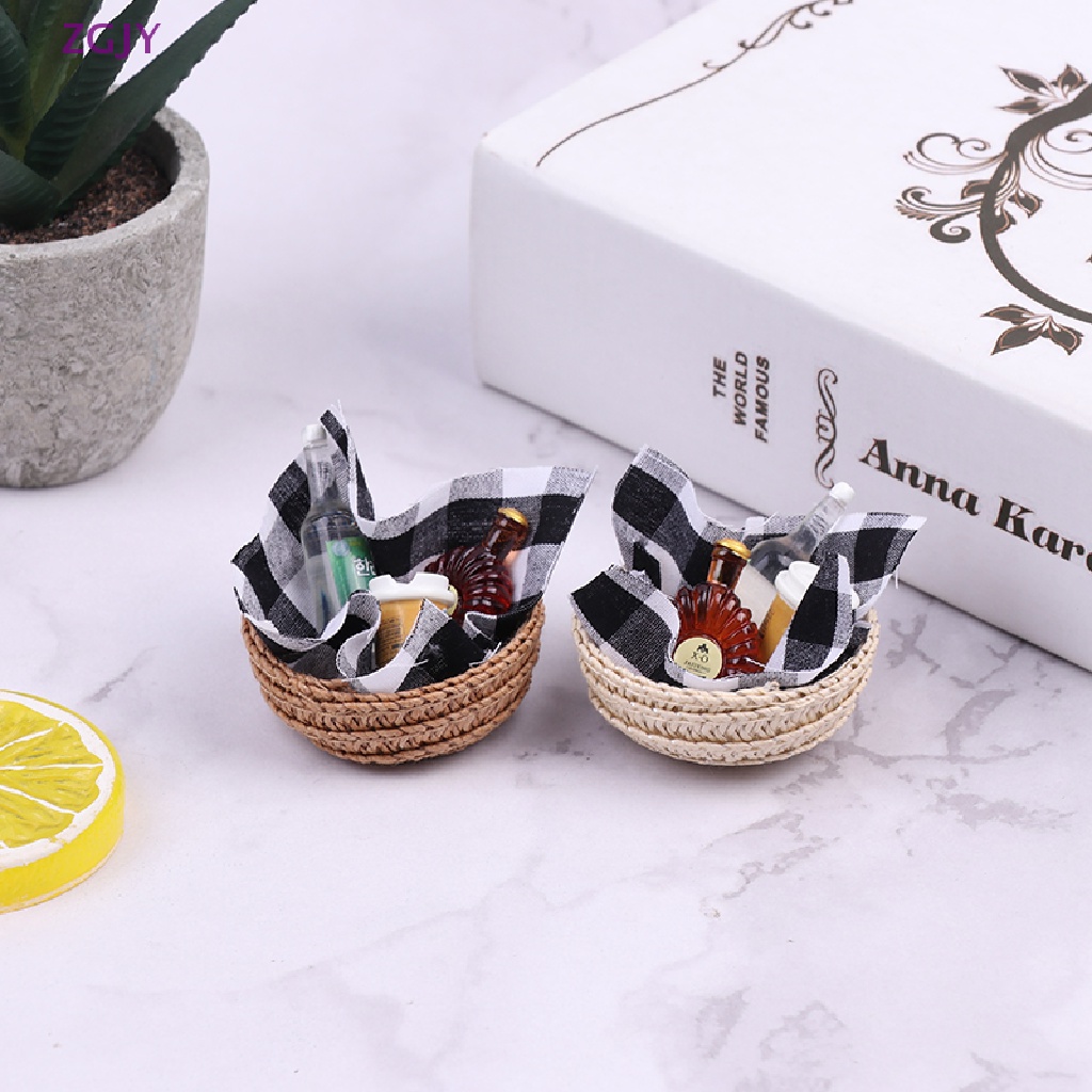 Giỏ Đan Đựng Rượu Vang Trang Trí Nhà Búp Bê 1 / 12 Mới