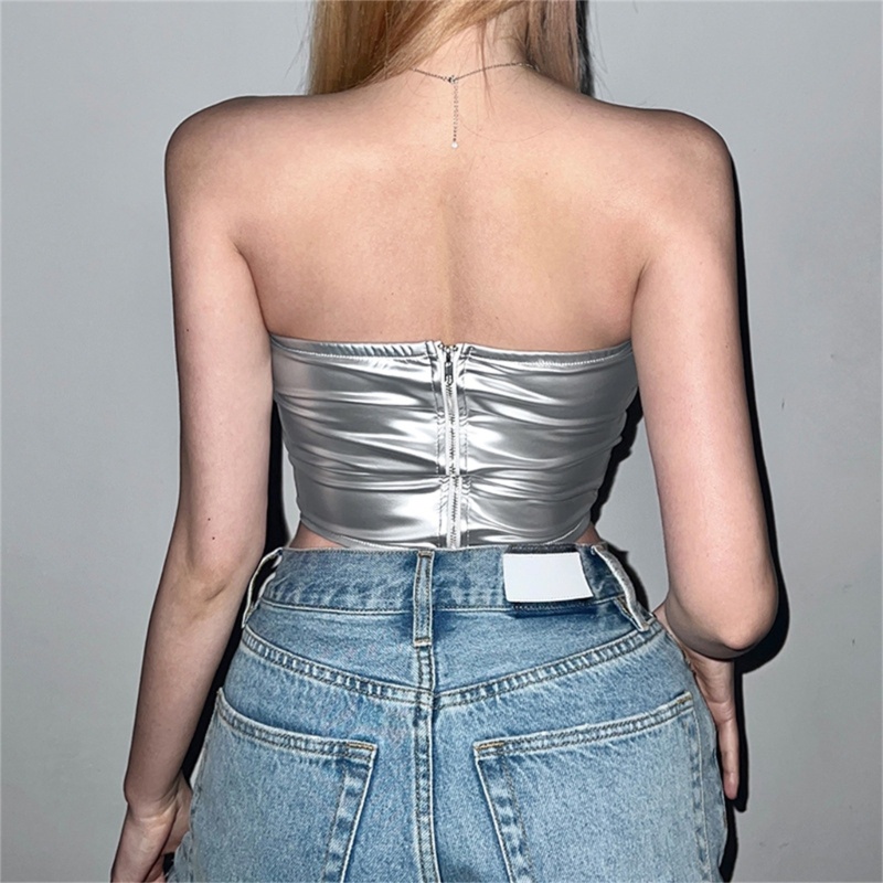 Áo Ống Bằng Da PU Có Khóa Kéo Gợi Cảm Cho Nữ