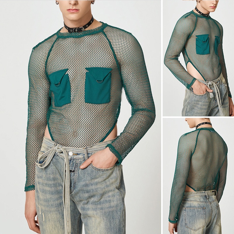 Áo liền quần INCERUN kiểu tam giác phối lưới thiết kế khoét lỗ thời trang quyến rũ cho nữ