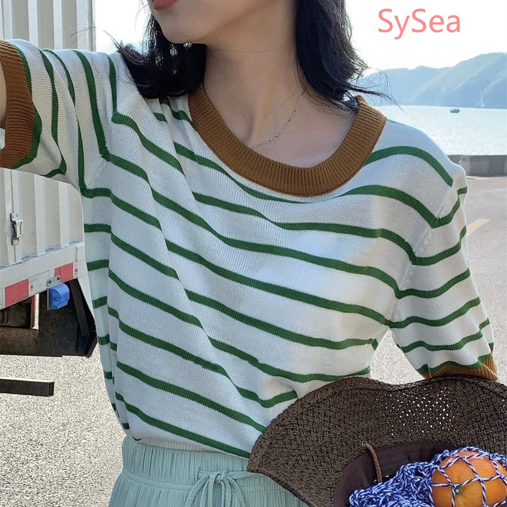 Áo Dệt Kim Họa Tiết Kẻ Sọc Phong Cách Hàn Quốc Thời Trang Cho Nữ