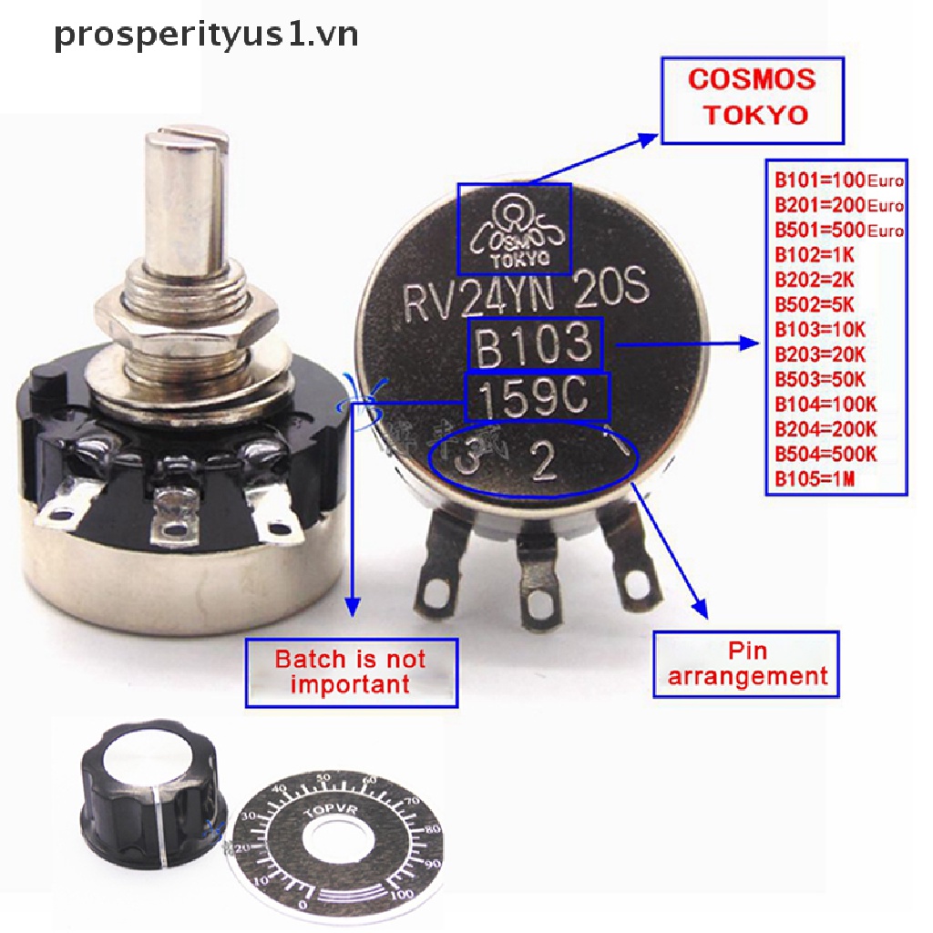 1 Bộ Chiết Áp Xoay Phim Carbon Có Núm Vặn Cho RV24YN20S prosperityus1