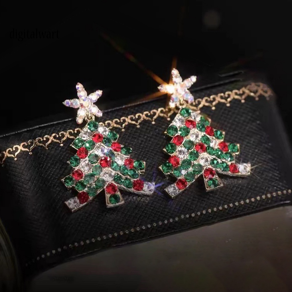 Kỹ Thuật Số| 1 Đôi Bông Tai Nữ Hình Cây Thông Giáng Sinh Đính Đá Zircon Lấp Lánh Giàu Màu Không Gỉ Có Móc Treo Mới Yea