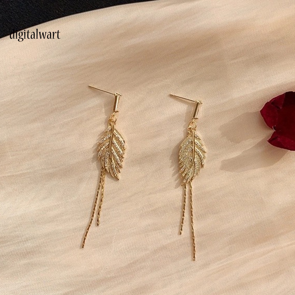 Kỹ Thuật Số| 1 Đôi Bông Tai Dáng Dài Hình Chiếc Lá Đính Đá Sáng Bóng Dành Cho Nữ