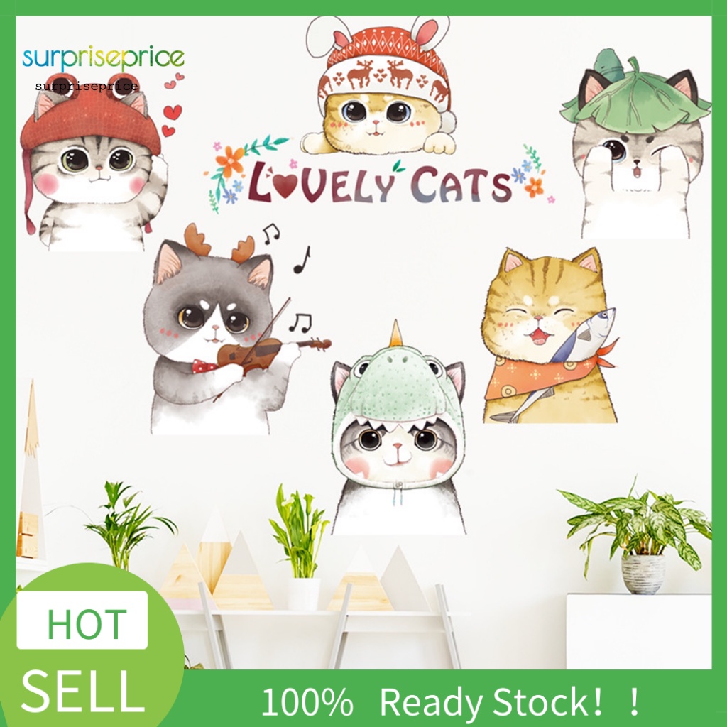 Set 2 Sticker PVC Dán Tường Tự Dính Chống Nước Hình Mèo Dễ Thương