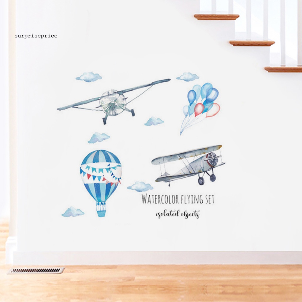Miếng Dán Tường Trang Trí Hình Máy Bay Màu Nước Vẽ Tay Tháo Được