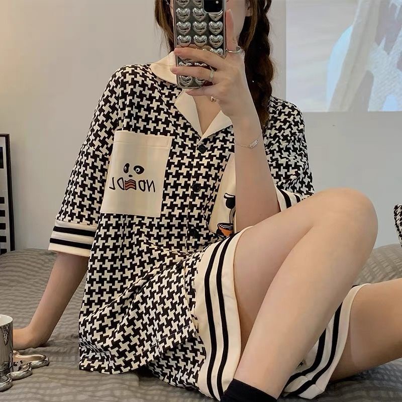 Bộ Đồ Ngủ Ngắn Tay Họa Tiết Gấu Trúc Hoạt Hình Phong Cách Nhật Bản Thời Trang Mùa Hè 2023