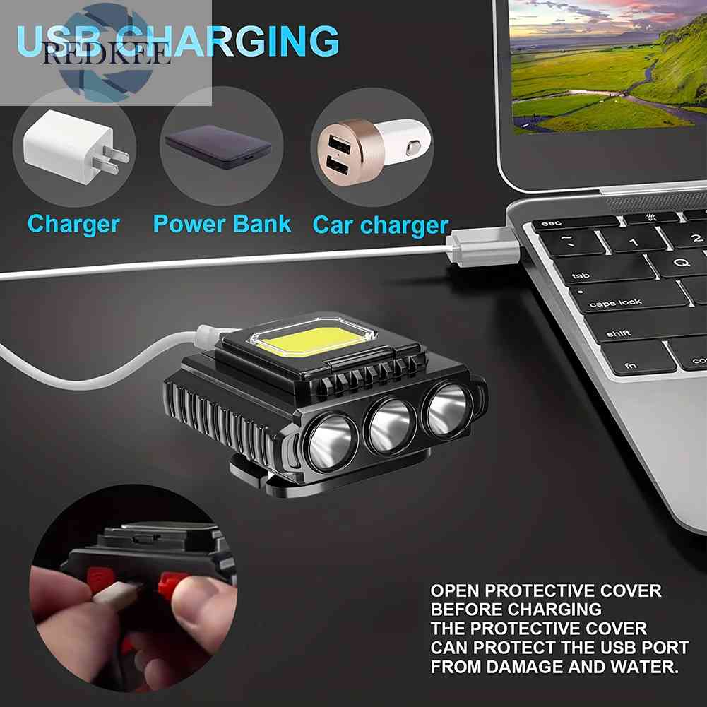 Đèn LED COB Cổng Sạc USB Kẹp Mũ Lưỡi Trai Có Thể Điều Chỉnh Cho Hoạt Động Ngoà