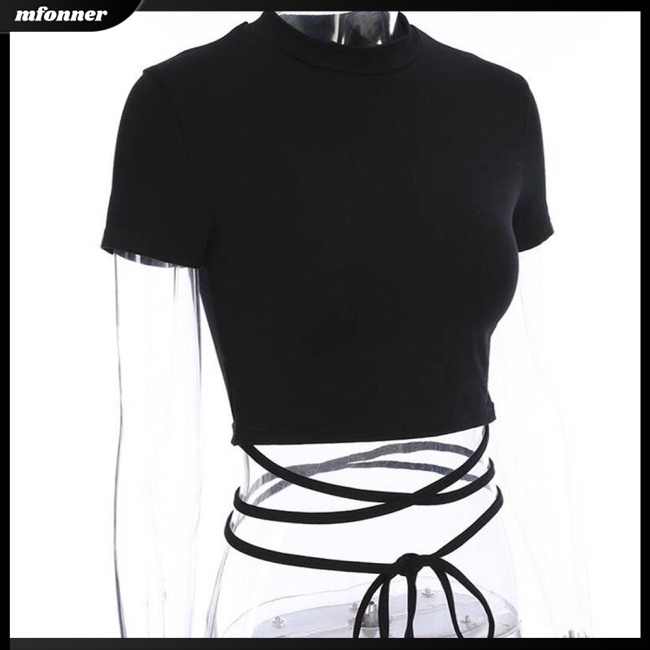 Áo Thun Crop Top Tay Ngắn Cổ Tròn Màu Sắc Đơn Giản Cho Nữ