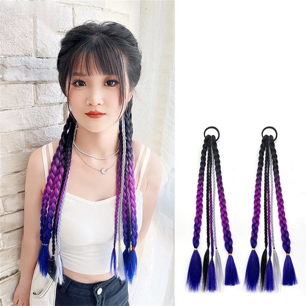 Bộ 2 Tép Tóc Giả Thắt Bím 45cm Màu Gradient Thời Trang Cho Nữ