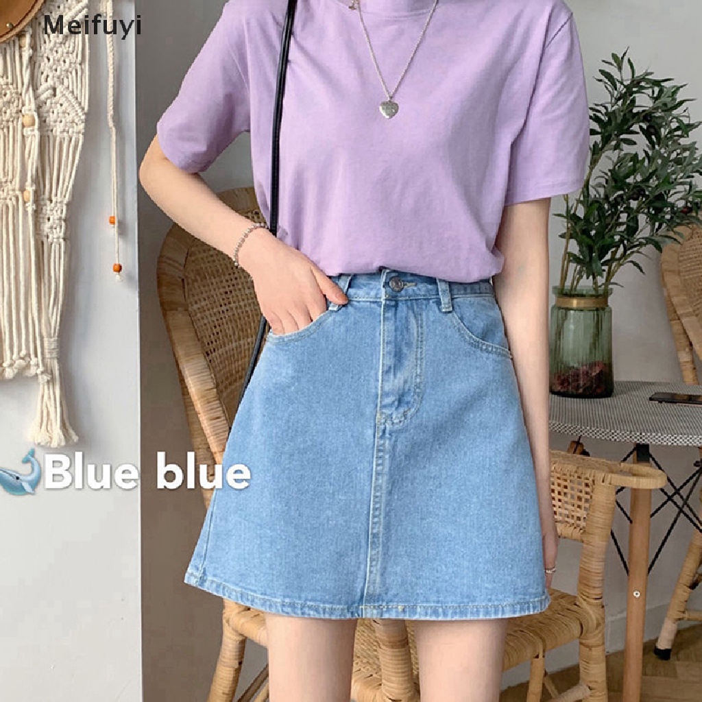 [Meifuyi] Chân Váy Denim Mini Dáng Chữ A Màu Trơn Phối Khóa Kéo Phong Cách Retro Hong Kong Mùa Hè Dễ Phối Đồ Dành Cho Nữ