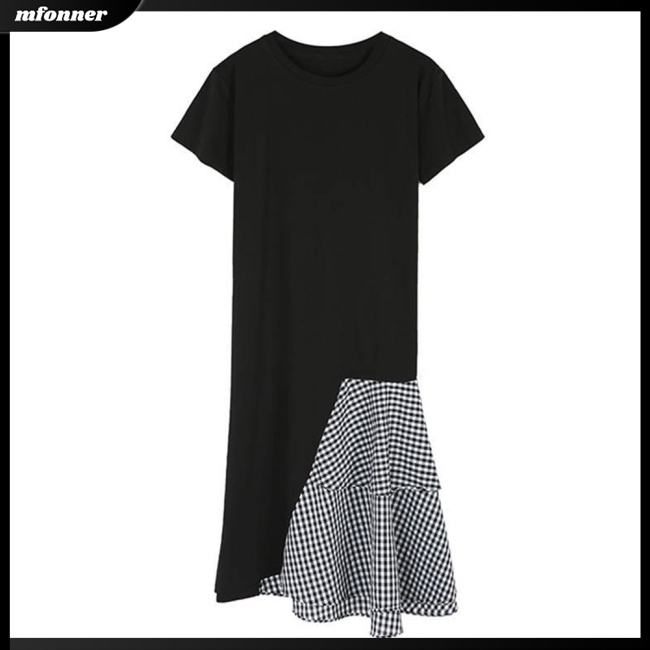 Đầm Thun Ngắn Tay Giả Hai Lớp Thiết Kế Không Đồng Đều Phong Cách Hàn Quốc Hàng Mới Dành Cho Bạn Nữ