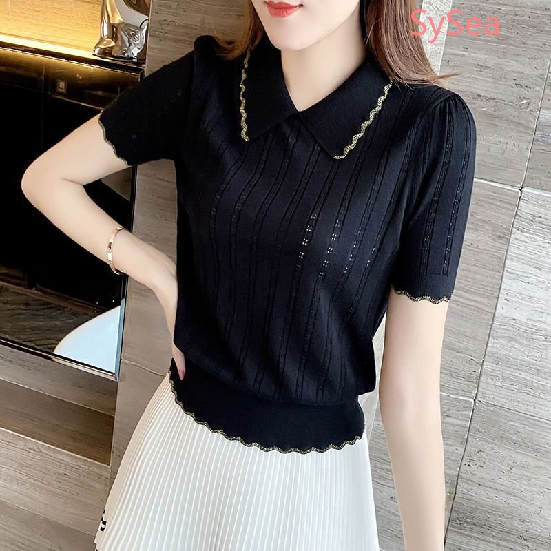 Áo Dệt Kim Cổ Polo Chất Liệu Lụa Lạnh Thời Trang Mùa Hè Cho Nữ