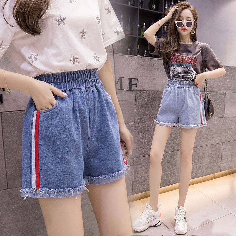 Quần Short Denim Lưng Cao Dáng Rộng Co Giãn Thời Trang Mùa Hè Cho Nữ Có Size Lớn