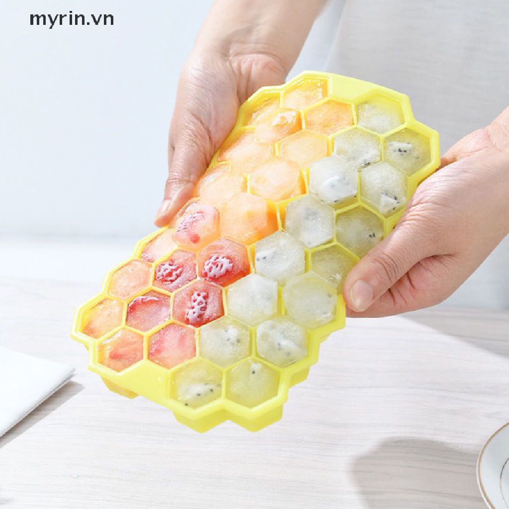Khuôn Silicon Làm Đá Viên Hình Tổ Ong Có Nắp Đậy DIY