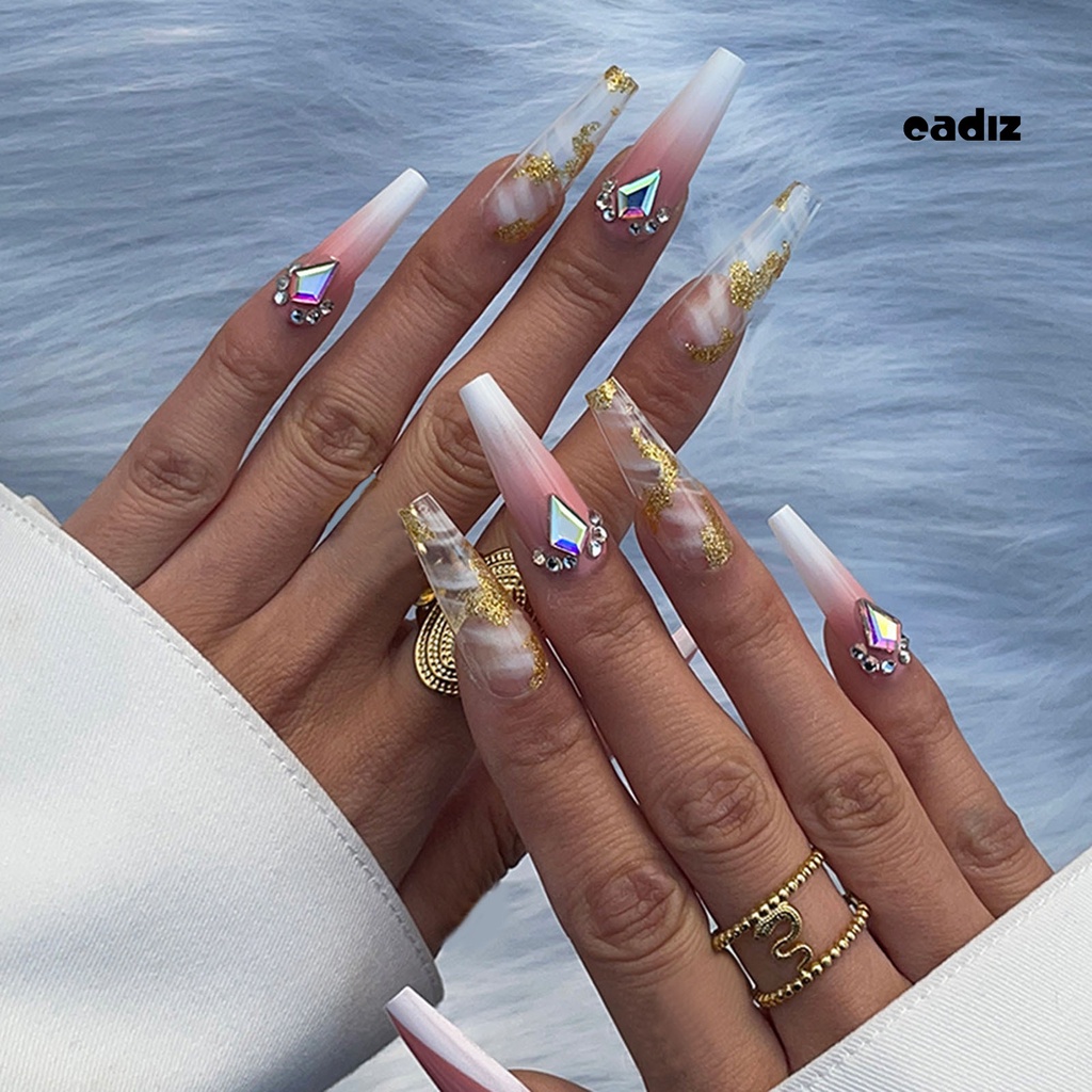 1 Bộ Móng Tay Giả Không Phai Màu Độ Bóng Cao Hình Chữ V Màu Hồng / Trắng