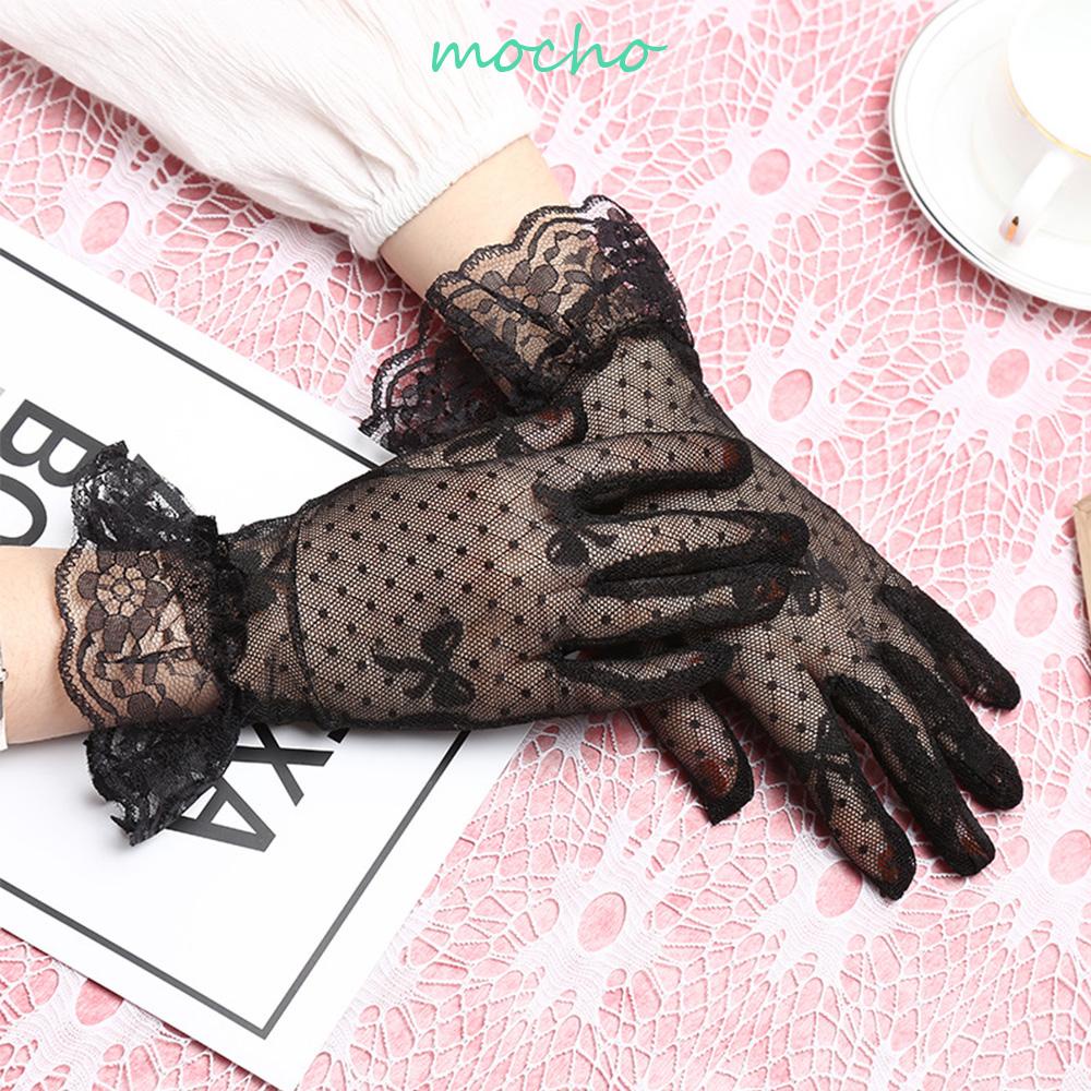 Găng Tay Lưới Hở Ngón Chống Nắng Màu Trắng Đen Phong Cách Gothic