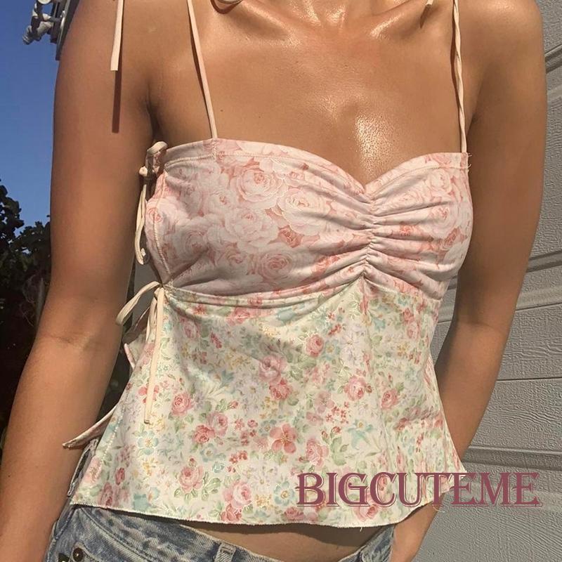 Áo Croptop Sát Nách Họa Tiết Hoa Thời Trang Xuân Hè Cho Nữ