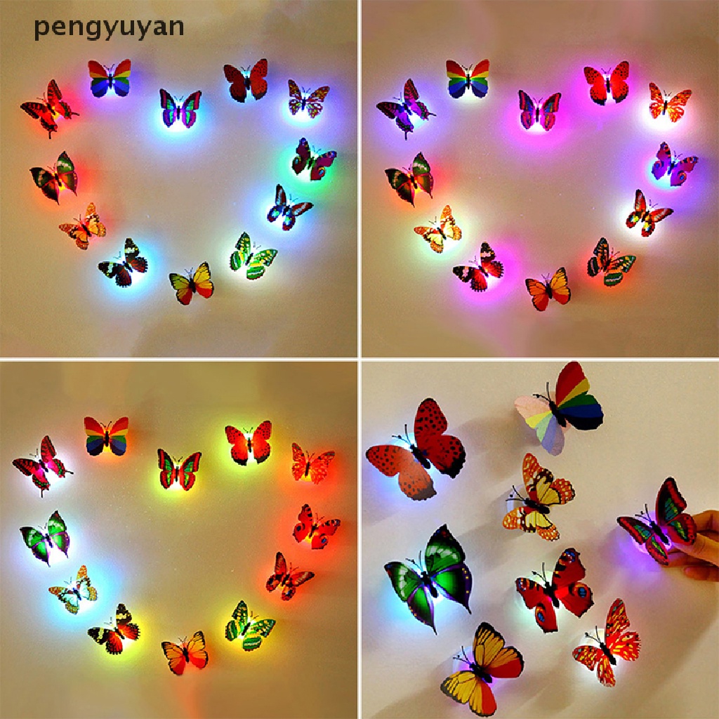[pengyuyan] Đèn Ngủ LED Hình Bướm 3D Nhiều Màu Sắc Ngẫu Nhiên Trang Trí Nhà Cửa DIY