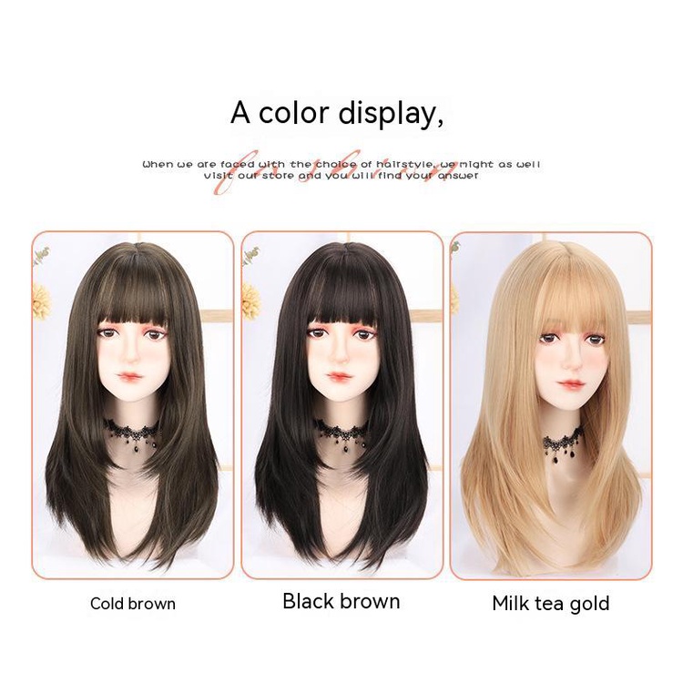 Tóc Giả Dài Thẳng Bằng Lụa Chịu Nhiệt Độ Cao Màu Vàng Kim Phiên Bản Hàn Quốc Cho Nữ