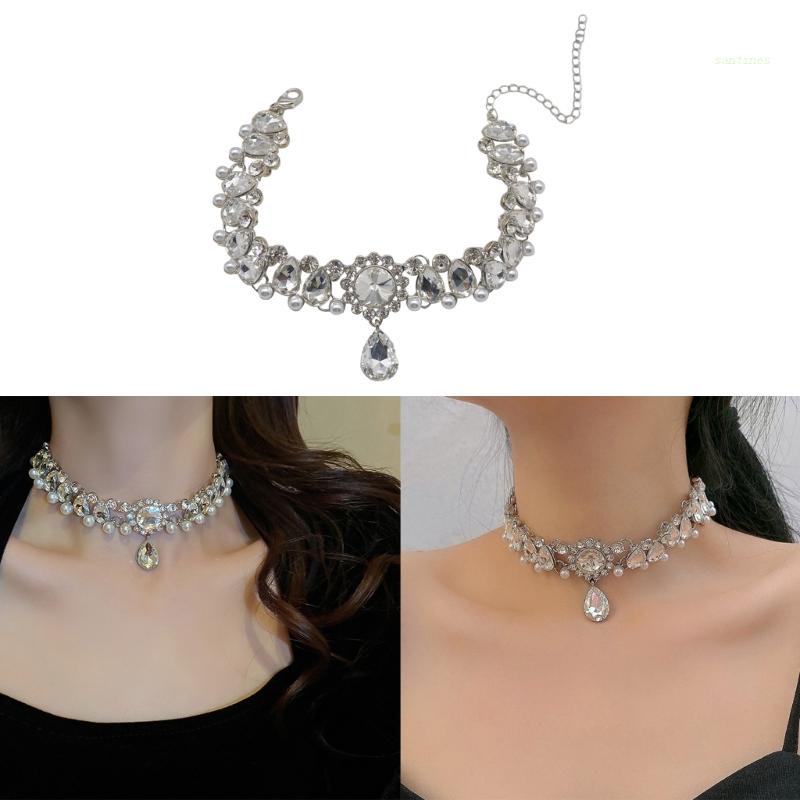 Vòng Cổ Choker Đính Đá Ngọc Trai Nhân Tạo Hình Hoa Thời Trang Cho Nữ
