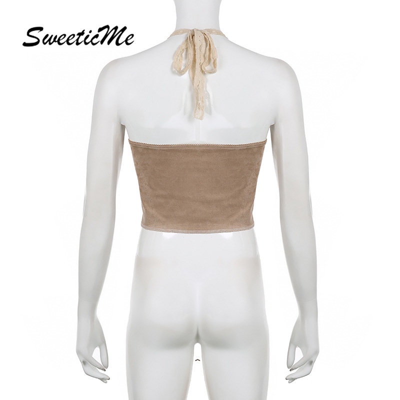 Áo Hai Dây Cổ Chữ U Phối Ren Màu Tương Phản Thời Trang Mới 2023 Dành Cho Bạn Nữ