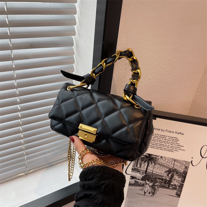 Túi Xách Đeo Vai Màu Trơn Thêu Họa Tiết Hình Thoi Thời Trang Hàn Quốc Cho Nữ