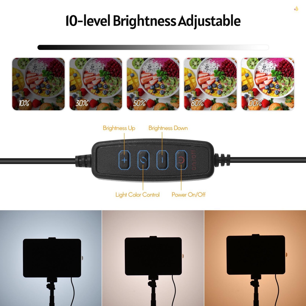 Đèn LED Andoer Hai Màu 2 * 3200K-5600K 10 Mức Độ Sáng + 2 * Tripod Max.148cm / 58in + 8 * Màu Sắc