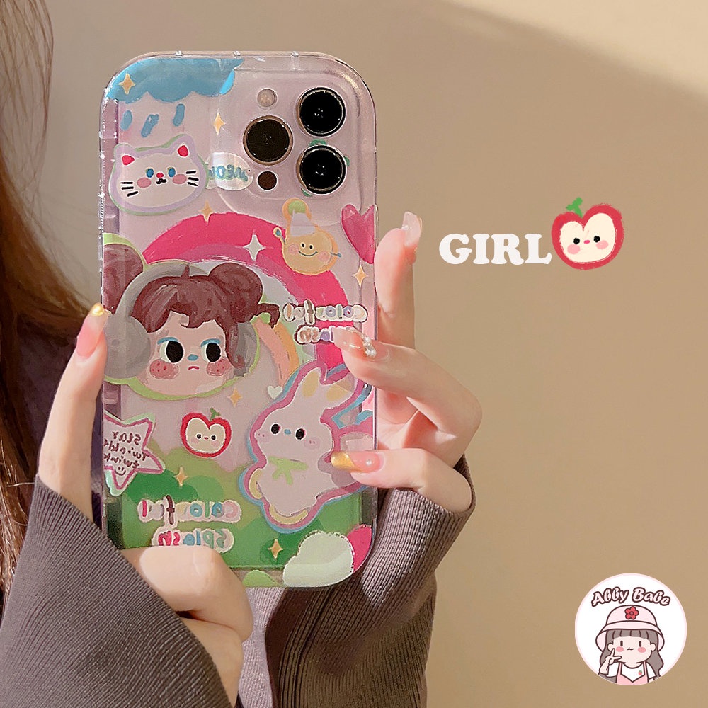 Ốp Điện Thoại TPU Mềm Bo Viền Vẽ Hình Cô Gái Hoạt Hình / Cầu Vồng Nhiều Màu Cho IPhone 14 Pro Max 13 12 11 Pro Max X XS Max