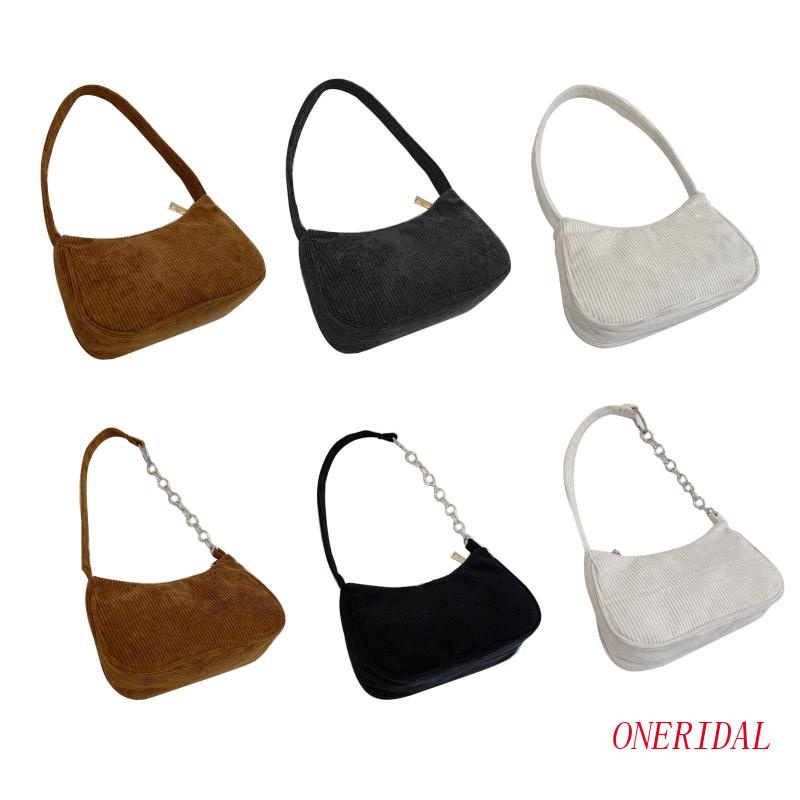 Túi Đeo Vai / Xách Tay Bằng Vải Nhung Kẻ Sọc Có Khóa Kéo Đơn Giản Dễ Phối Đồ Dùng Khi Đi Mua Sắm