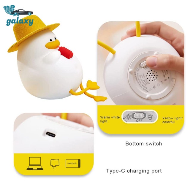 Galaxy Đèn Ngủ Led 3 Cấp Độ Hình Chú Vịt Nhiều Màu Sạc Usb Tiện Dụng Cho Bé